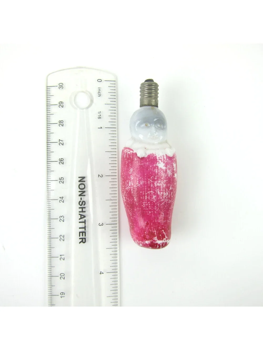 Vintage Christmas Figural Milk Glass Light Bulb C6 Baby in Red Stocking Japan